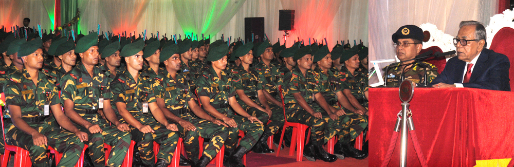 মহামান্য রাষ্ট্রপতি মোঃ আবদুল হামিদ পিজিআর-এর ৪১তম প্রতিষ্ঠা বার্ষিকী উপলক্ষে বুধবার (২০-৭-২০১৬) ঢাকা সেনানিবাসস্থ পিজিআর সদরদপ্তরে পিজিআর সদস্যদের উদ্দ্যেশে ভাষণ দিচ্ছেন। ছবি: আইএসপিআর।